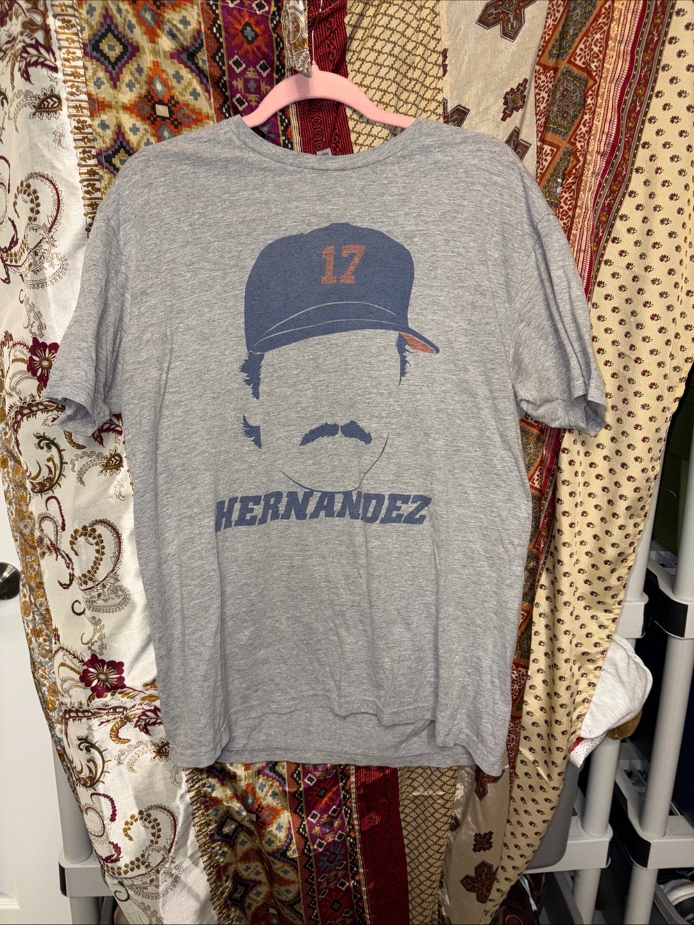 Keith Hernandez 17 vintage silhouette face tee t shirt gray large NY Mets